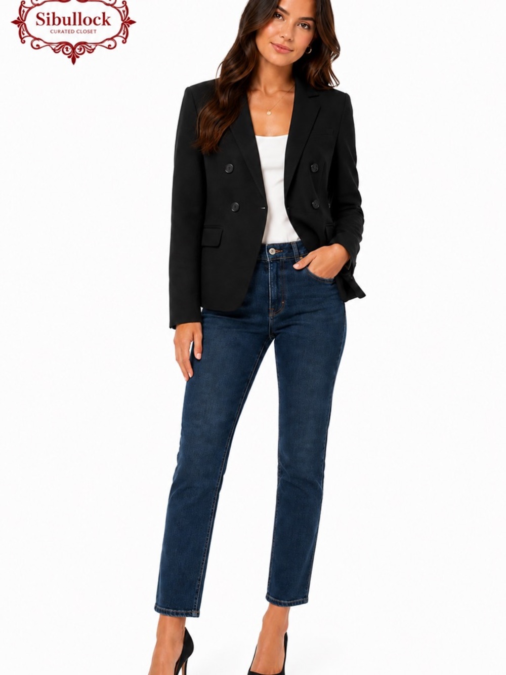B1 LOFT Size 6 Double-Breasted Black Blazer NWOT Career Classic Office Jacket